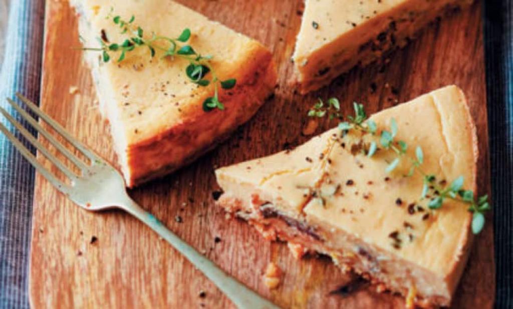 Caramelised onion, biltong and thyme cheesecake